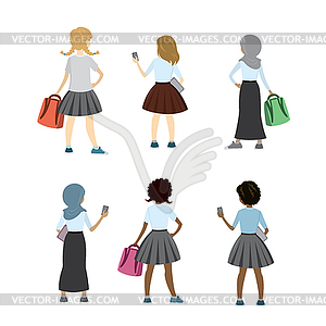 Set of characters schoolgirls of different - vector clipart