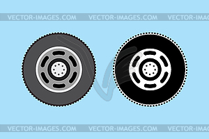 Tire or car wheel and silhouette - vector image