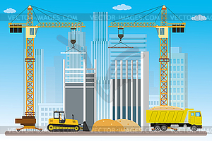 Construction site,crane and construction machinery - vector image