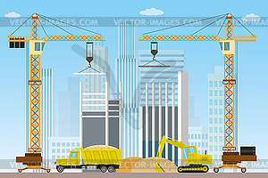 Construction site,crane and construction machinery - vector image