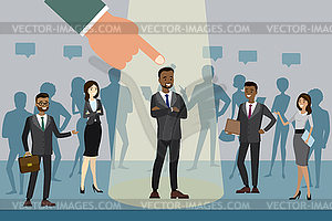 Cartoon businessman stand out of crowd spotlight - vector clipart