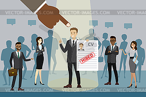 Male with resume, human resource recruitment concept - vector EPS clipart