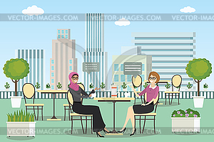 Summer outdoor cafe or restaurant with tables and - vector image