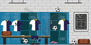 Dressing room football,lockers,soccer clothes and - royalty-free vector image