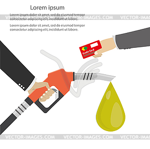 Buying petrol,concept.Fuel pump in hand man - vector clip art