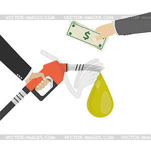 Buying petrol,concept.Fuel pump in hand man - vector image