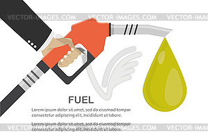 Fuel pump in hand man. Petrol station - vector image