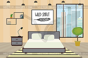 Modern Hotel room or Bedroom Interior flat design - vector clipart