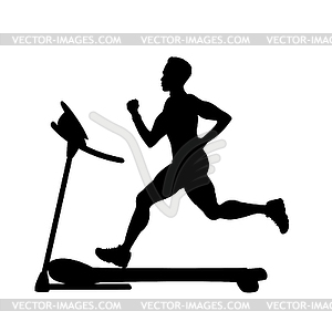 Silhouette of male runner on treadmill - vector image