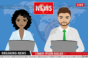 TV news anchors reporting breaking news,Man and - vector clipart