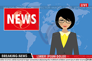 News anchor on tv breaking news background, - vector EPS clipart
