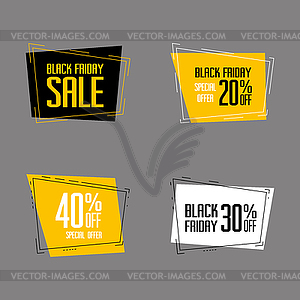 Этикетки продажи черной пятницы, теги концепции скидки - векторное графическое изображение