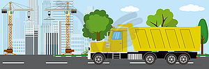 Tipper truck is going to construction site - vector clipart