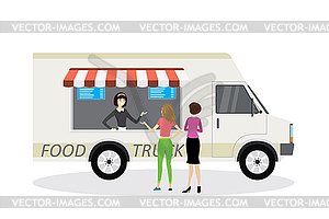 Food truck,Seller in front and buyers back - vector image