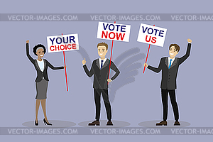 Election campaign,People with plates - vector clipart