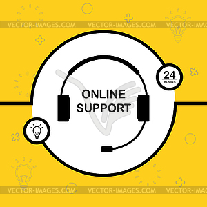 Online support concept background,black headphone i - vector clipart