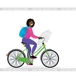 Happy african american female bicyclist with - vector clipart