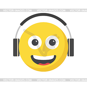 Smiling face emoji with large Ear Headphones, - vector clipart