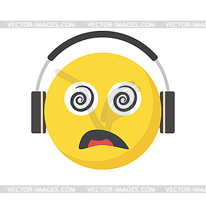 Sad face emoji with large Ear Headphones - vector image