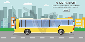 Public transport concept,yellow city bus on empty - vector clipart