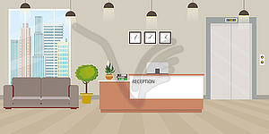 Modern empty reception interior with furniture - royalty-free vector clipart