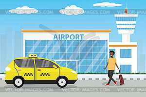 African american male with luggage go on boarding i - vector clip art