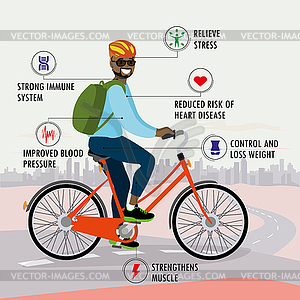 Benefits of bicycle- fitness, sport and healthcare - vector image