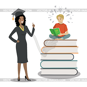 Happy african american female graduate in cloak - vector EPS clipart