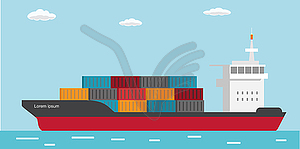 Container ship in sea, vessel boat transport - royalty-free vector image