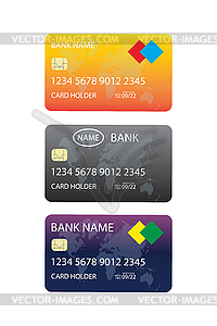Three credit cards, - vector clipart