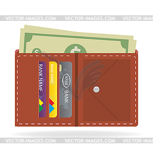 Flat style money wallet with money and credit cards - vector image