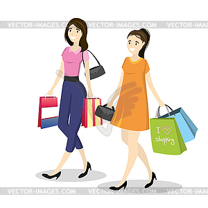 Fashion girl with shopping bags walking - vector image