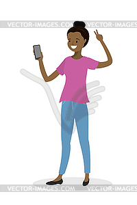 Pretty young african american woman makes selfie - vector clip art