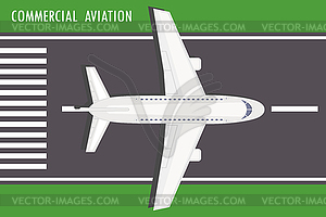 Airplane on runway top view - vector clip art