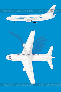 White Airplane top view and profile view, on blue - color vector clipart