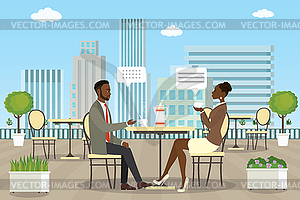 Business people on Roof patio,summer outdoor cafe - vector clipart