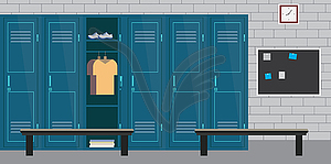 Athletic room interior with locker and sporting - vector image