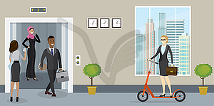 Hallway with people in office building,open - vector clipart