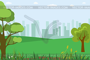 Nature background,city buildings on background,rura - vector clip art