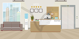 Modern Hotel reception Interior flat design.Room - vector clip art