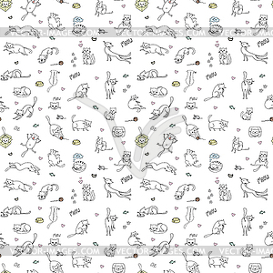 Funny cute cats seamless pattern, background, - vector clip art