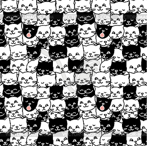 Funny cute cat faces seamless pattern, background, - vector image