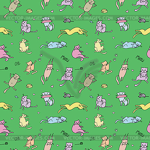 Seamless pattern with different funny cats - vector clip art