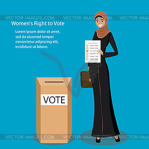 Arabic female with voting sheet and ballot - vector clip art