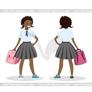 African american female kid with bag,front and - vector image