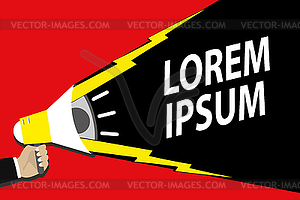 Hand holding megaphone with lightning bolts,place - vector image
