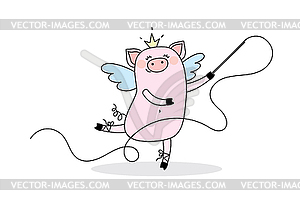 Funny girl Pig dreams of being ballerina and gymnast - vector image