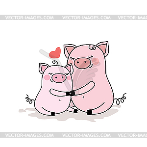 Funny pig with baby piggy,adorable animal family - vector image