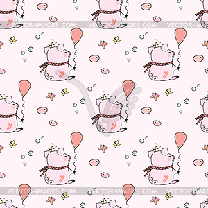 Seamless pattern with funny pig , - vector clipart