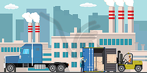 Delivery long truck,container and forklift with - vector image